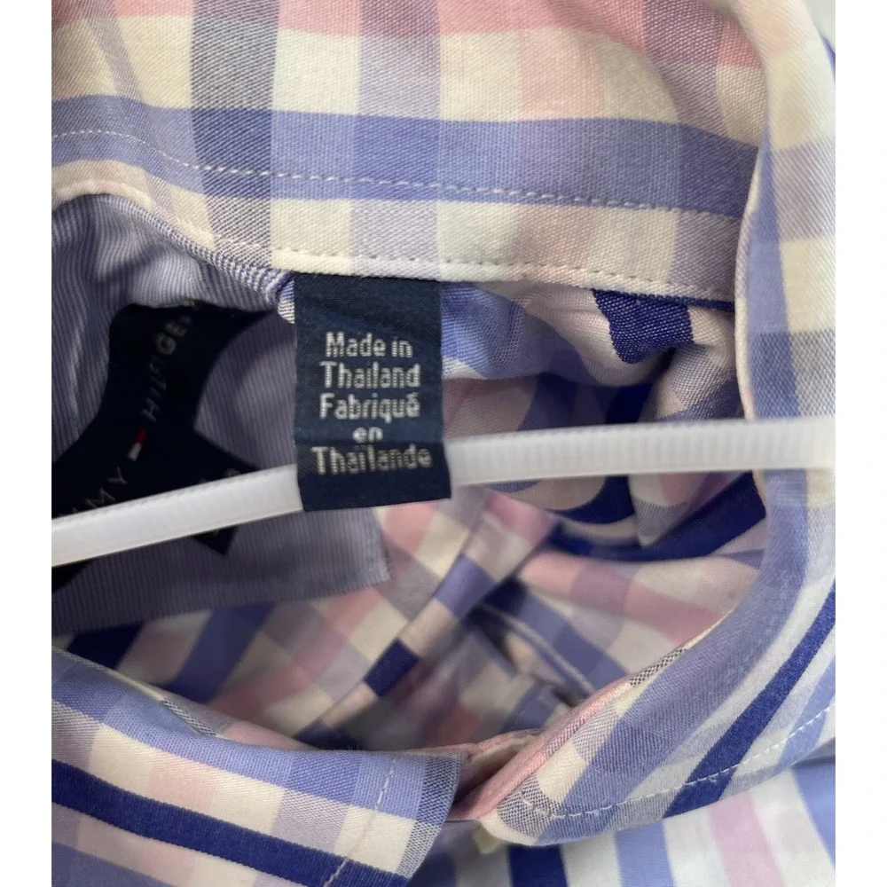 Tommy‎ Hilfiger Men's Dress Shirt Blue Plaid Sz 16 32/33 Regular Fit Long Sleeve